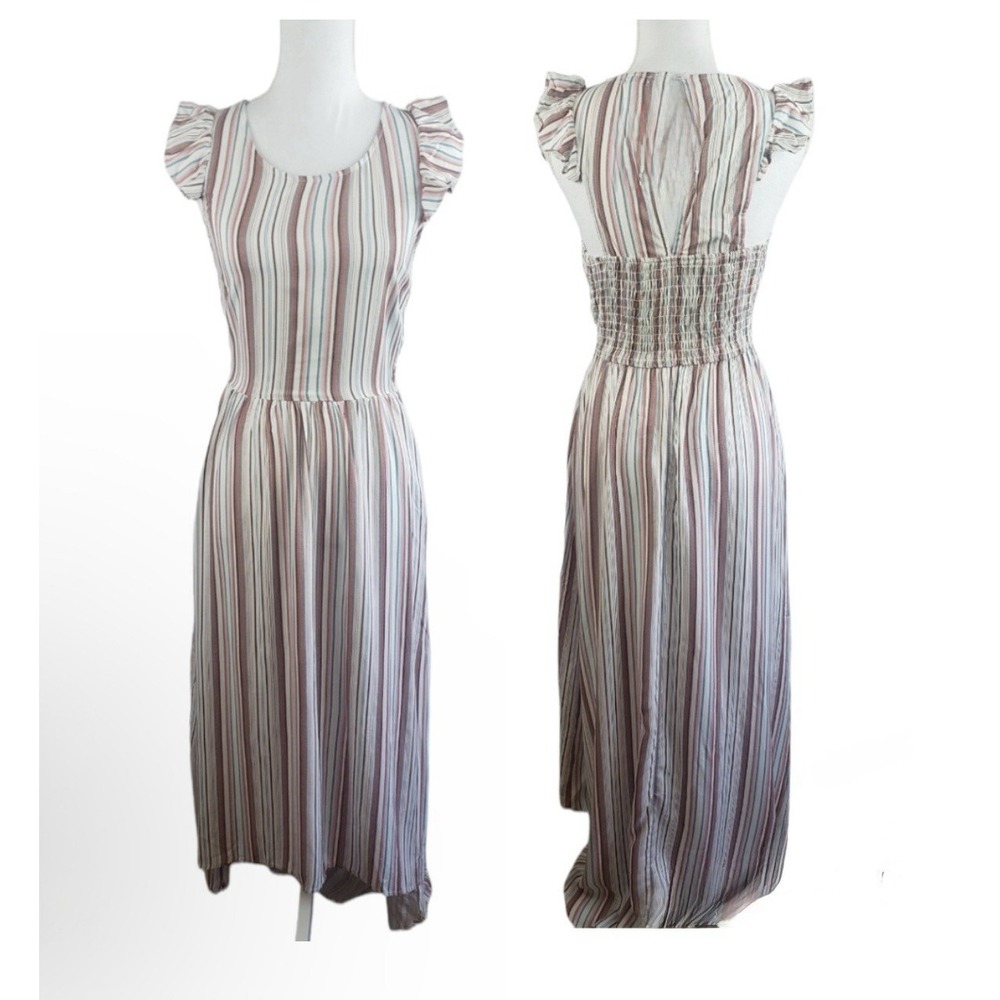 Anthropologie Love&Fire Striped High Low Smocked Maxi Dress M/Medium Flutter EUC